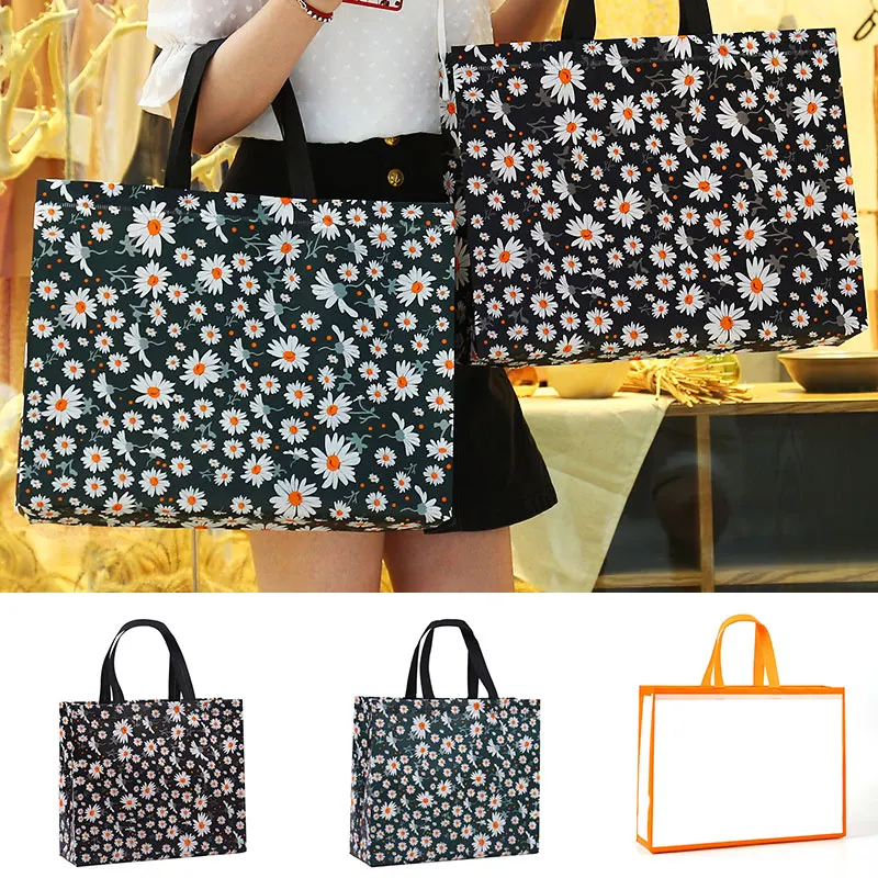 

Convenient Laminated Bags Portable Clothing Store Handbags Little Daisy Handbags Solid Shopping Bags Durable Non-woven Bags