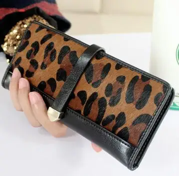 big leopard Кошелек из коровьей кожи для женщин, модные длинные женские кошельки из конского волоса и сумочки с леопардовым узором, держатель для карт, тонкие женские кошельки - Цвет: big leopard