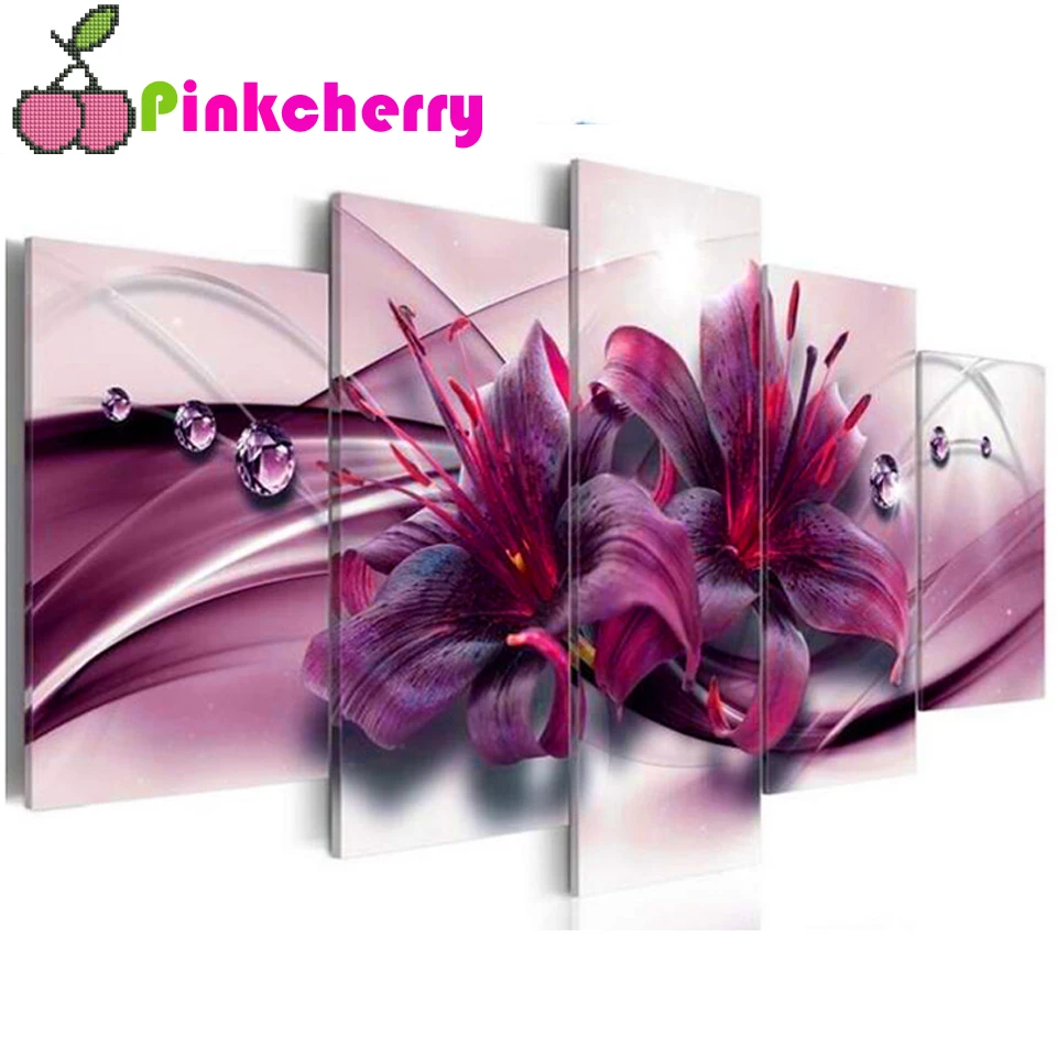 

5D Diamond Painting 5 Panel Purple Lily,Full Square&Round Diamond embroidery Cross stitch Diamond mosaic Flower,k809