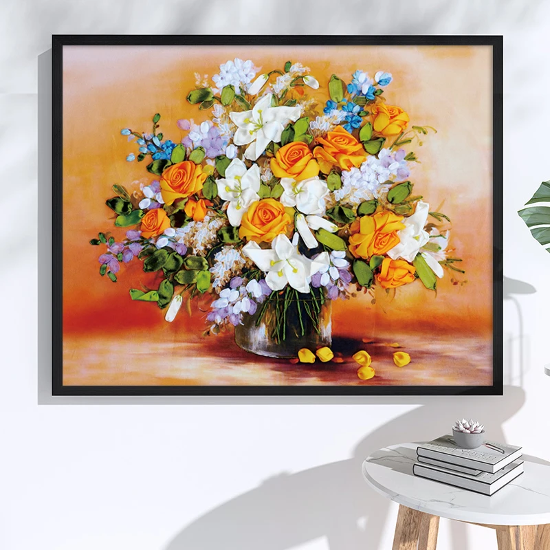 

3D лента с цветами лилии, наборы для вышивки, наборы для рукоделия с принтом, вышивка крестом, картина, ручная работа, подарок, настенный Декор...