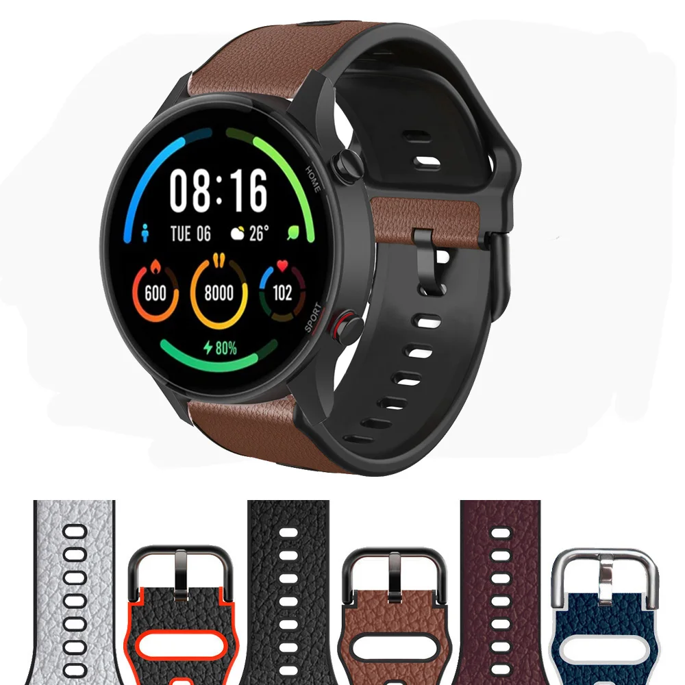 

Ремешок спортивный для Xiaomi Mi Watch, Модный Цветной силиконовый и кожаный браслет для смарт-часов Mi Watch Color 2, 22 мм