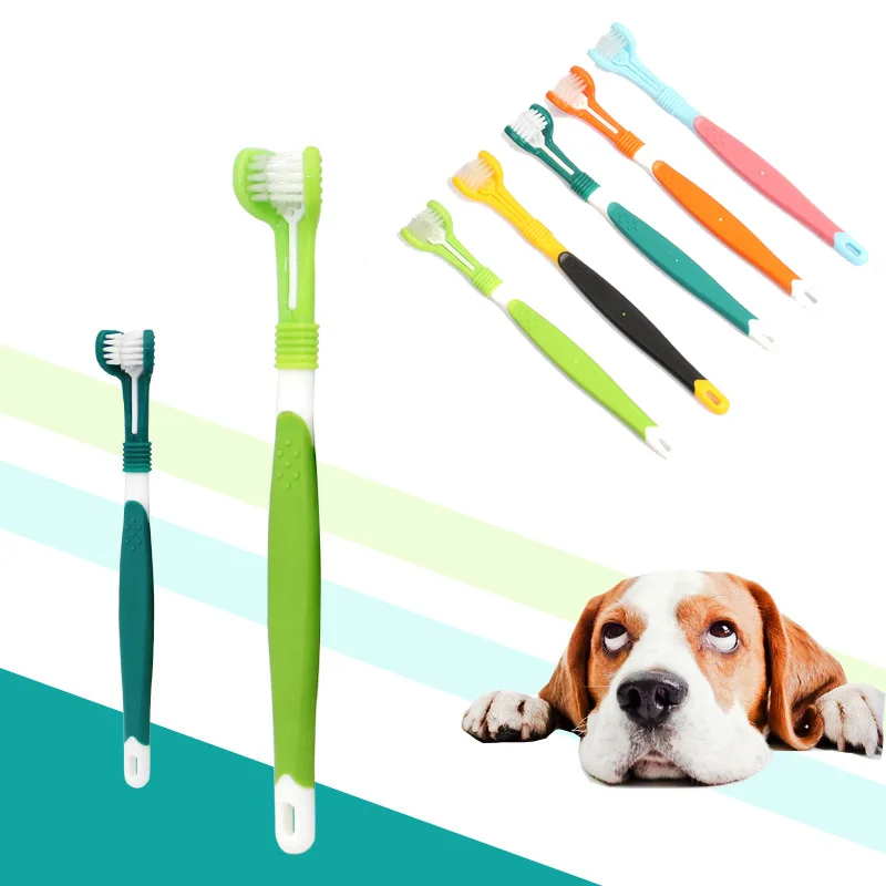 

Pet Toothbrush dog accessories Three-Head Multi-angle Brushing Teeth Cleaning For dogs pets To Remove Bad Breath Dog Toothbrush