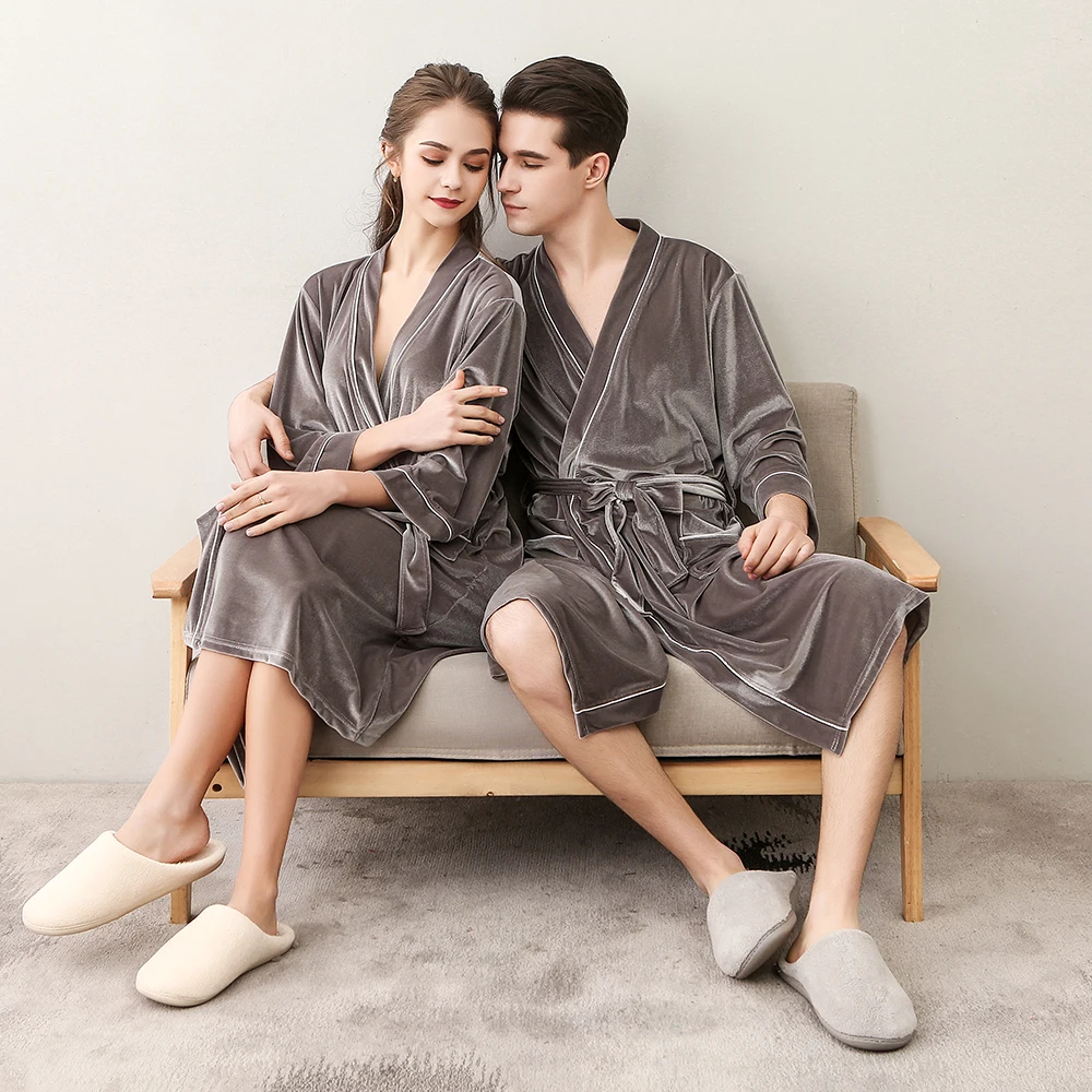 Summer Soft Golden Velvet Bathrobe Men Thin Long Robes Couples Bride Wedding Dress Luxury Palace V-neck Female Robe Nightgowns
