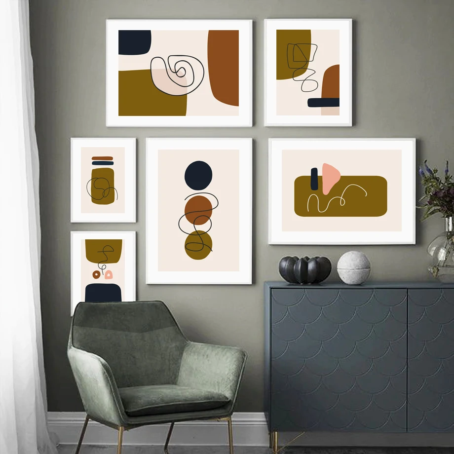 

Scandinavian Abstract Wall Art Print Canvas Painting Geometry line curve Nordic Poster Wall Pictures For Living Room Home Decor