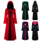 Женский готический костюм на Хэллоуин, платье с капюшоном и шнуровкой, платье ведьмы с длинным рукавом, строченное платье, карнавальный костюм