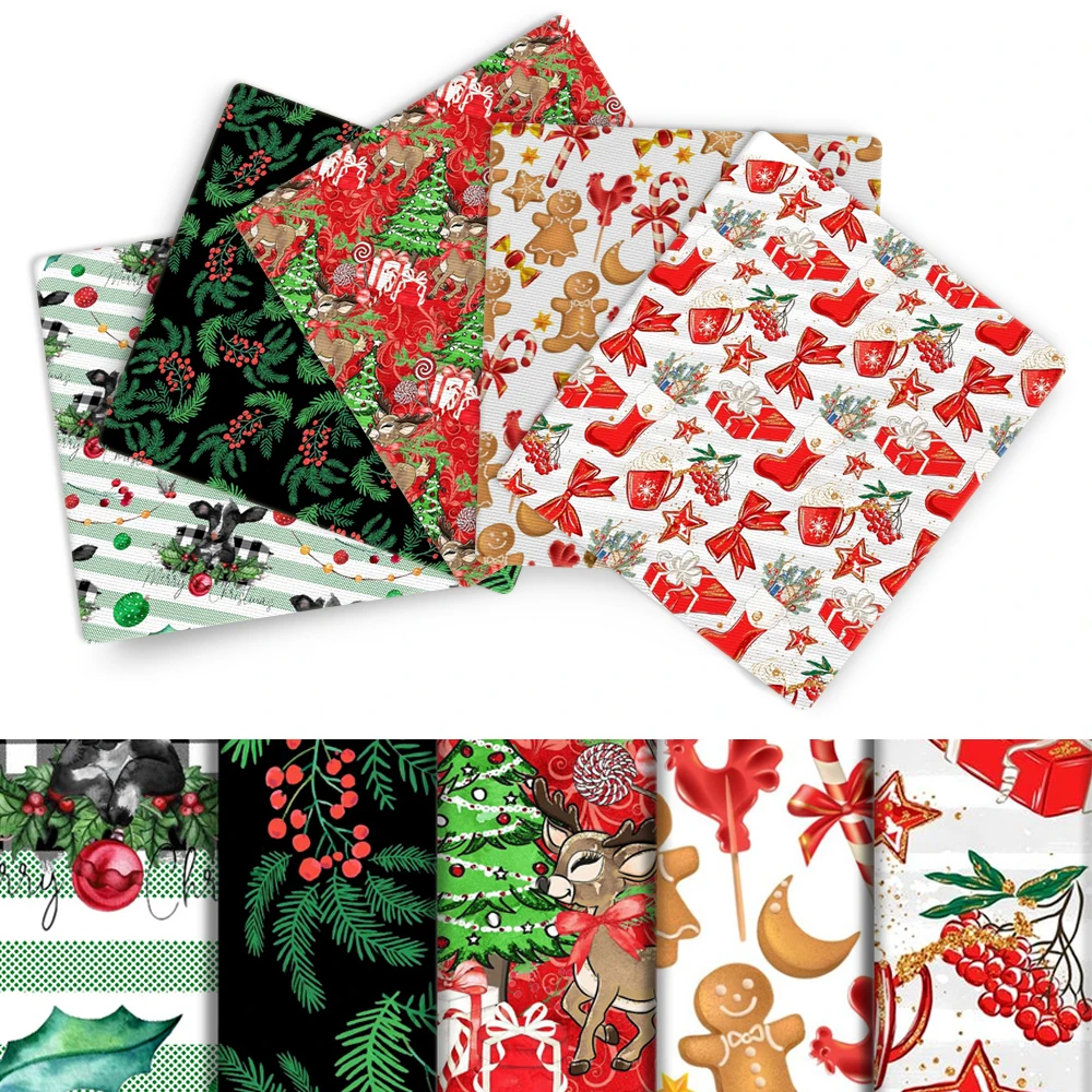 

5pcs/set 50*145cm Christmas 100% Cotton Fabric Set Patchwork Needlework DIY Sewing Quilting Fabrics Basic Quality,1Yc12648