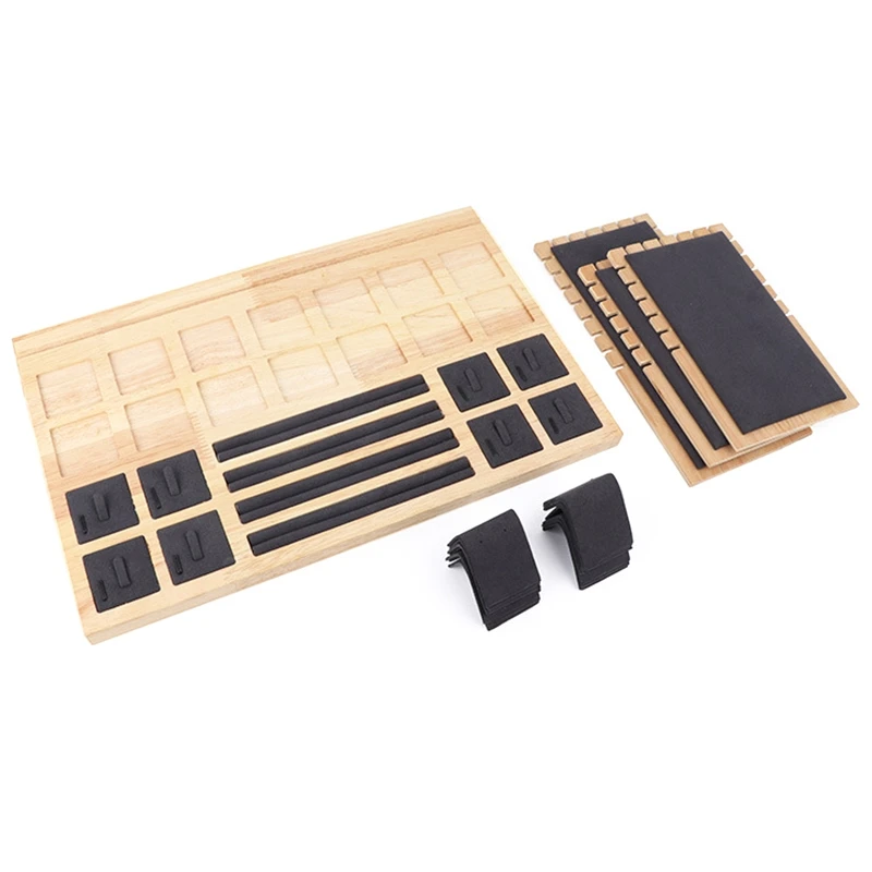 

High Quality Wooden Velvet Jewelry Display Earring Display Stand Ear Stud Earrings Holder Rack Storage Case