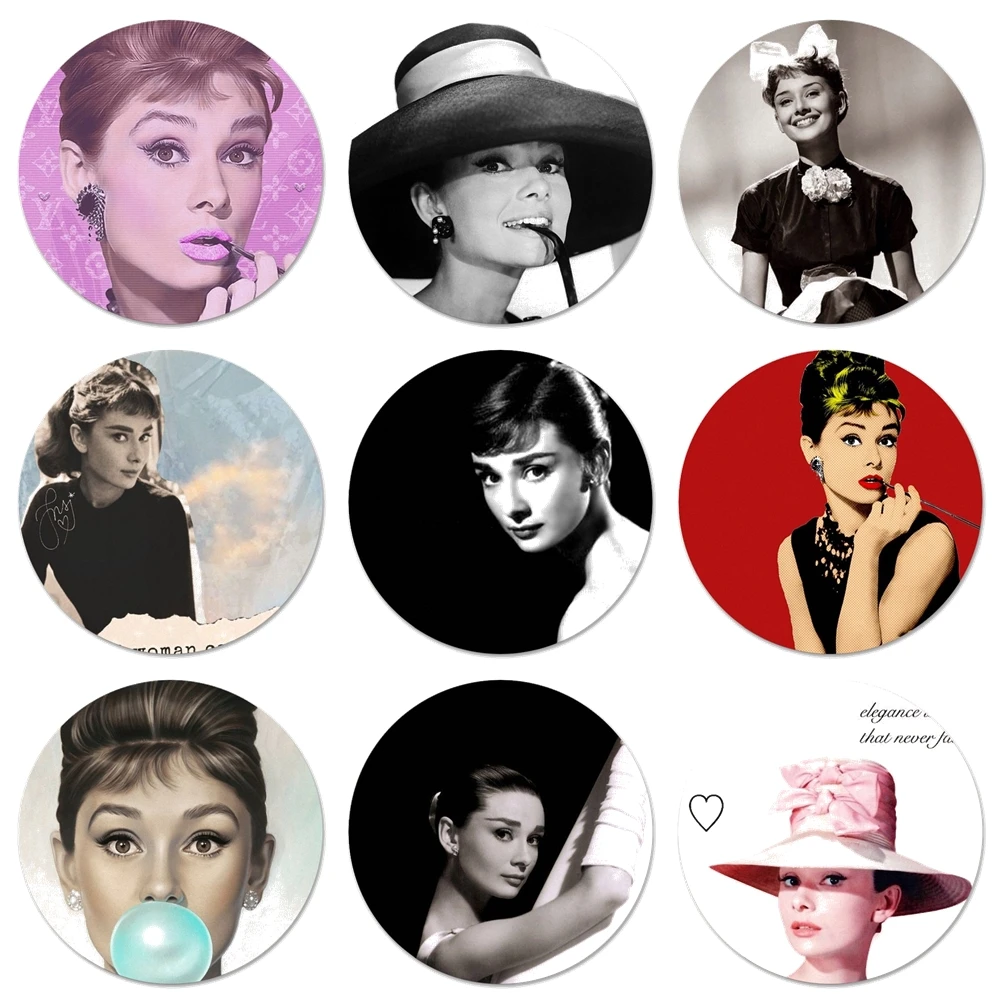 

58mm Audrey Hepburn Pretty Fashion Icons Pins Badge Decoration Brooches Metal Badges For Clothes Backpack Decoration