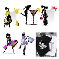 fashion dress girl iron on heat transfer vogue lady thermal hot vinyl stickers t shirt clothes diy patches for clothing sticker