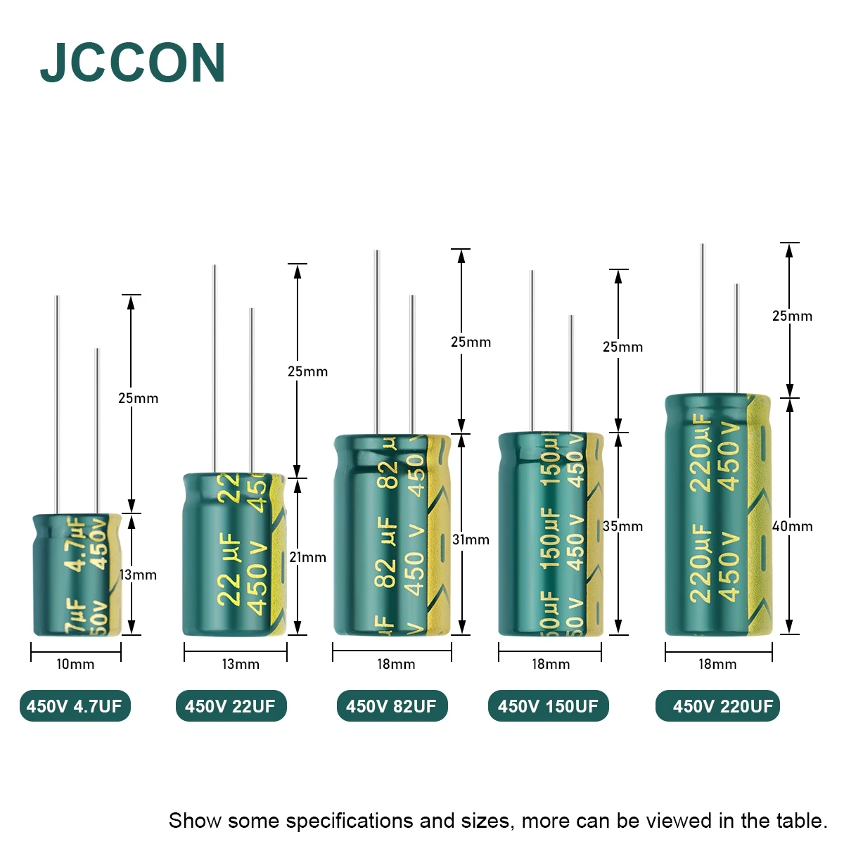 JCCON Aluminum Electrolytic Capacitor High Frequency Low ESR 450V 4.7UF 6.8UF 22UF 33UF 47UF 68UF 100UF 120UF 150UF