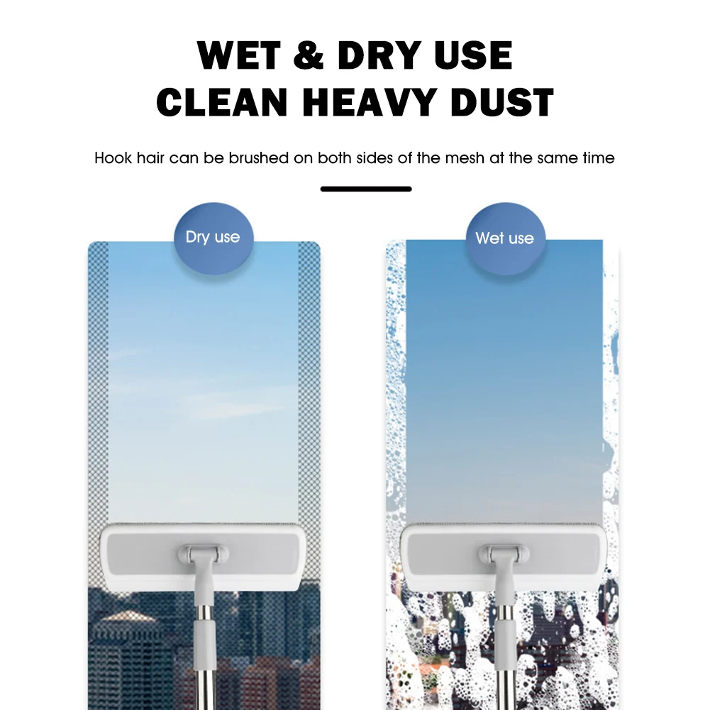 

Window Screen Cleaning Brush 3in1 Telescopic Mesh Screen Cleaner with Squeegee Washable Wet and Dry Dual Use Window Washing Kit