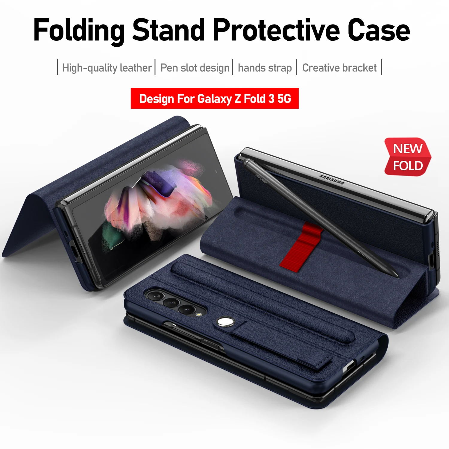 ultra thin for samsung galaxy z fold 3 5g 2021 case with s pen holder hand grip strap flip magnetic spen slot leather cover free global shipping