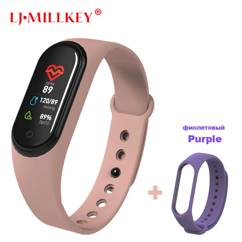 M4Pink-Purple Умный Браслет Интеллектуальный трекер активности M4 умный Браслет Смарт-браслет 4 пульсометр фитнес-трекер умные часы для мужчин и женщин - Цвет: M4Pink-Purple