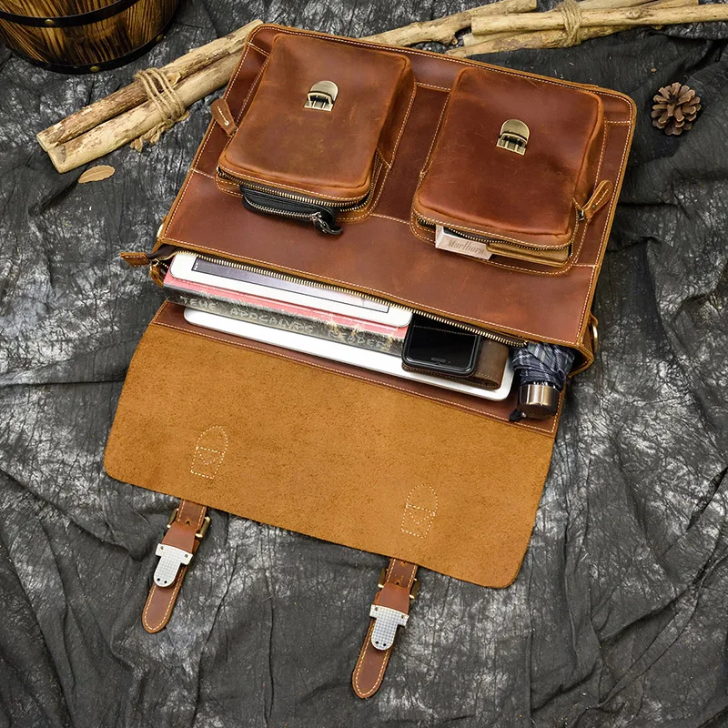 Мужской портфель из натуральной кожи большая 16 дюймов для ноутбука толстая