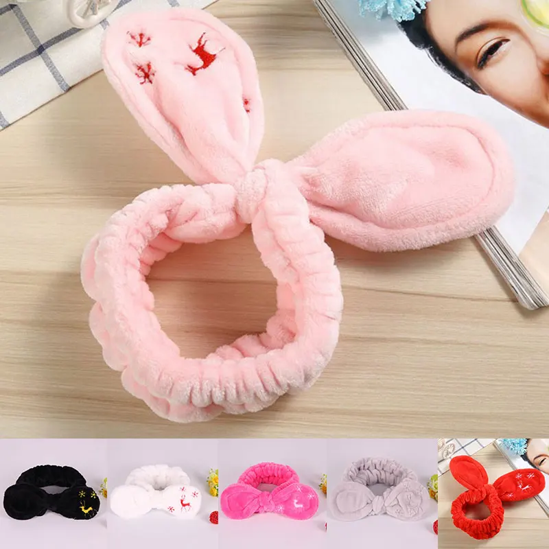 

Coral Fleece Headband Bow Elastic Hair Bands Bunny Velvet Wash Face Hairband Headwear Christmas Women Hair Accessories Winter