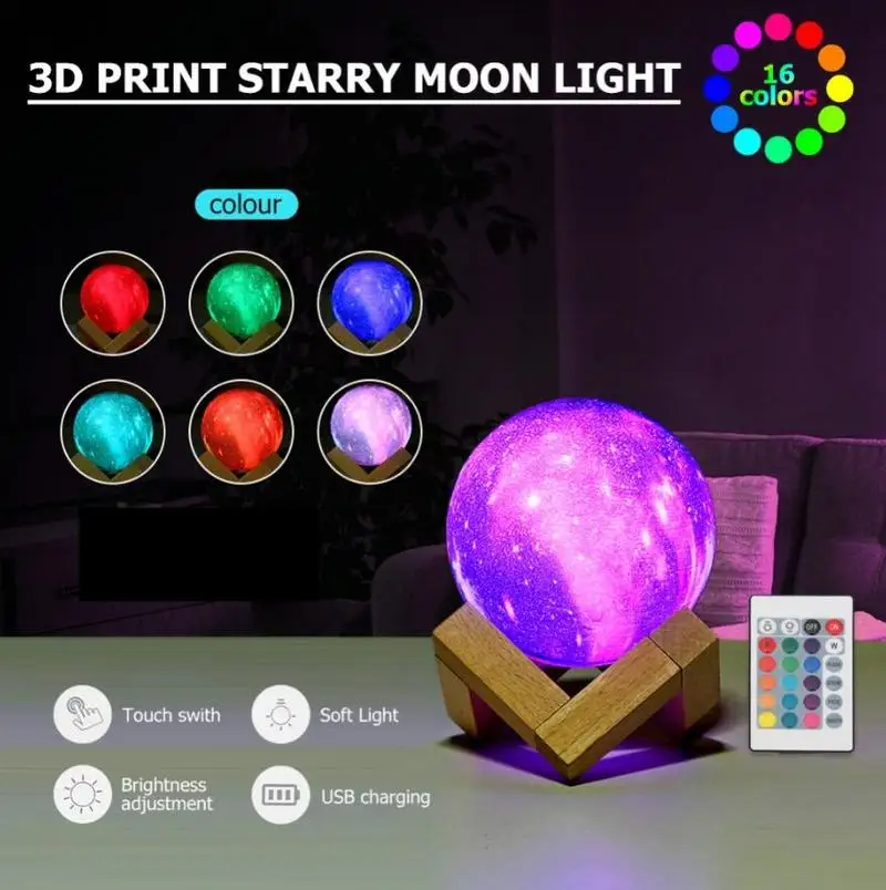 Galaxy лампы 6 видов цветов Пульт дистанционного управления 3D принт с изображением