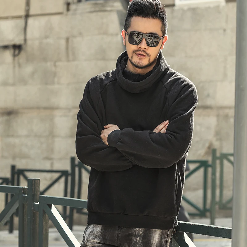 Большой размер высокий ворс хлопок флис Свободный Мужской свитер модный мужской