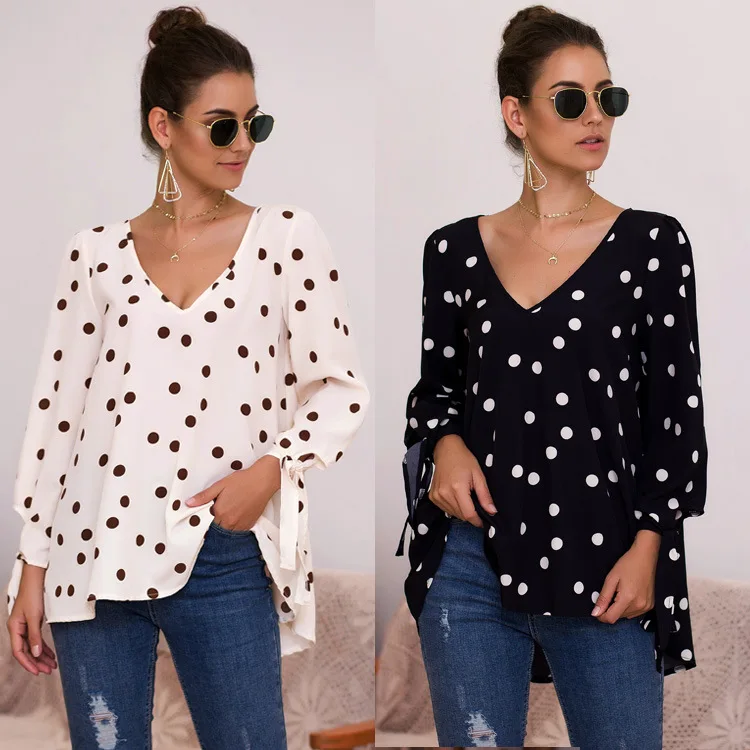 

Fashion Women Polka Dot Blouse Female Loose V-Neck Shirt Ladies Summer SexyTops Casual Dot Print Blusas Femininas Camisas Mujer