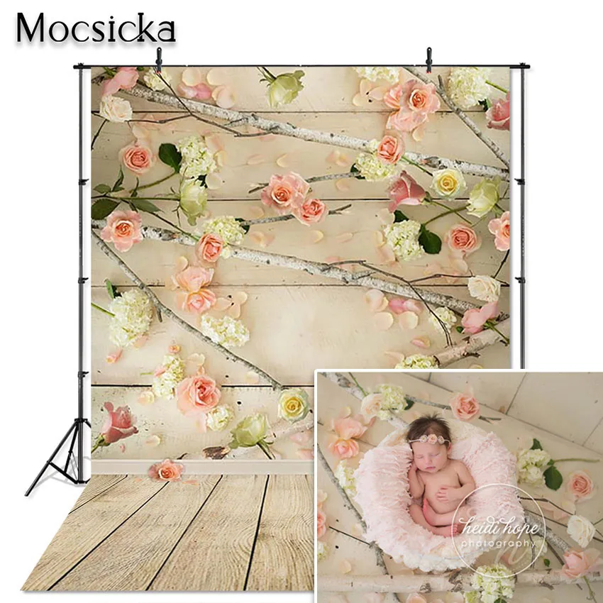 

Mocsicka весенний фон для маленьких девочек и детей цветочный деревянный пол портретный фон для фотосъемки для фотостудии