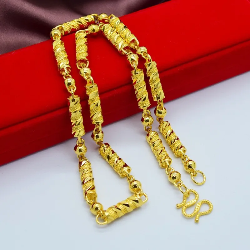 

Statement Male 18K Gold Necklace Column Buddha Beads Bamboo Chain Fine Jewelry Clavicle Necklaces for Men Boyfriend Birth