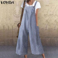 women jumpsuit solid overalls casual rompers vintage calf length wide leg pants vonda 2021 female casual playsuits