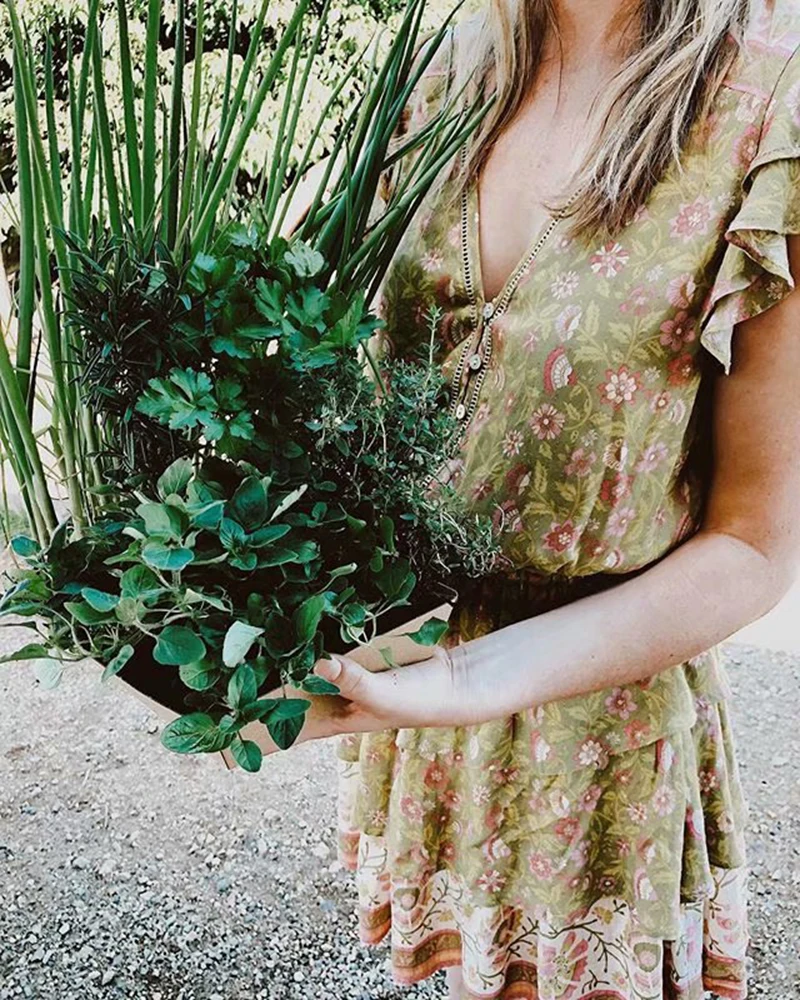 Мини платье TEELYNN 2019 вискозное с цветочным принтом boho платья рюшами и эластичной