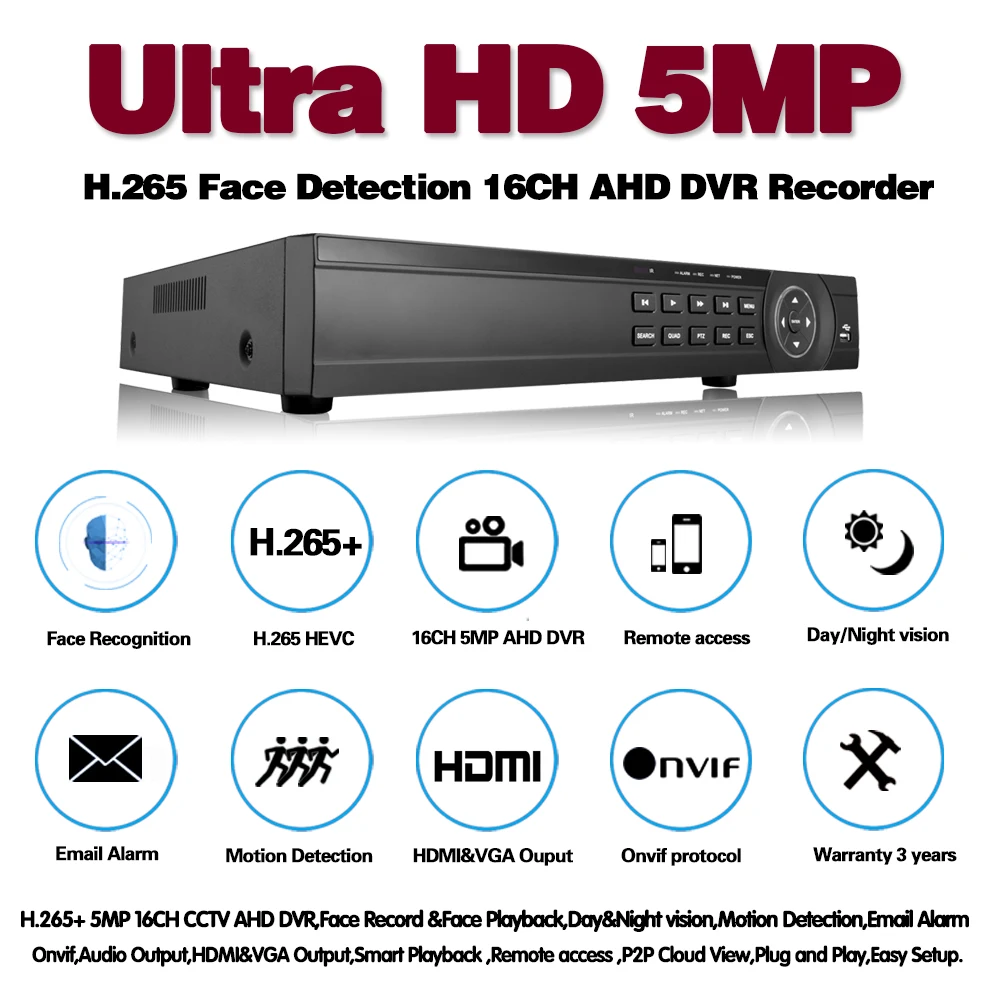 H.265 16 каналов CCTV AHD DVR 5MP 16CH 8CH AHD/CVI/TVI 2M видеорегистратор гибридный NVR HVR 6 в 1 комплект