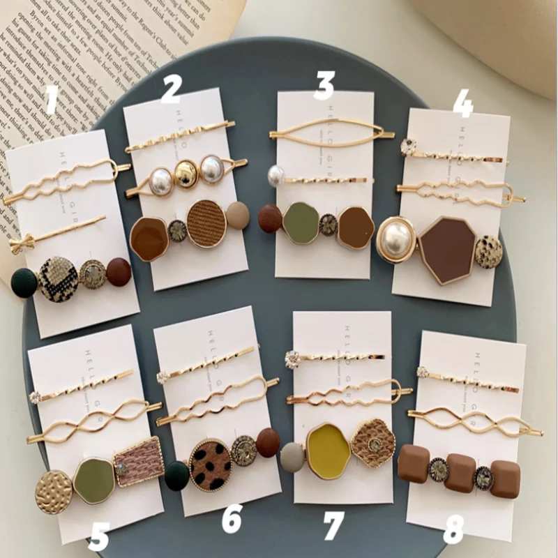 

3pcs /set Women Hairpin Combination Retro Metal Pearl Geometry Hairpin Edge Clip Temperament Clip Styling Accessories Hair Clips