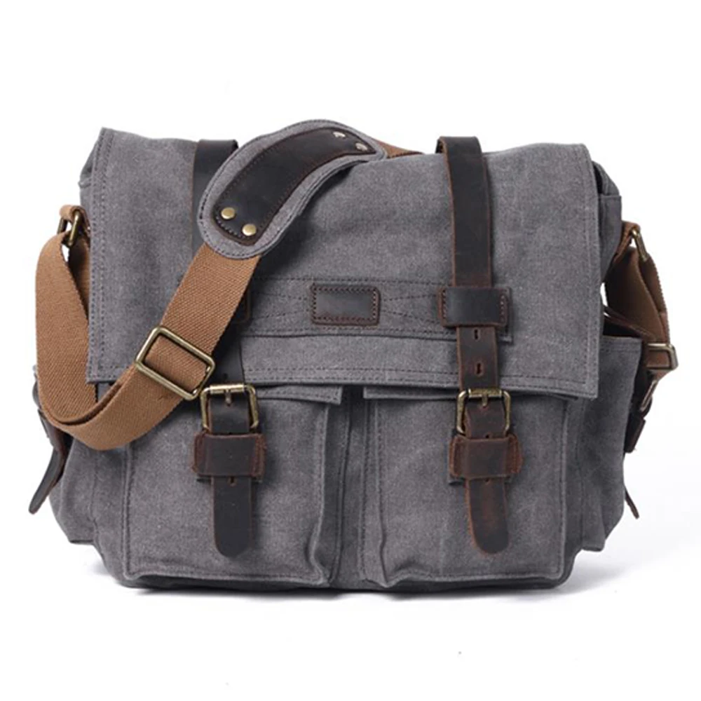 

Сумка через плечо iCozzier, мужская сумка-мессенджер, 13 дюймов, винтажная Холщовая Сумка для ноутбука в стиле милитари для работы и школы, с неск...