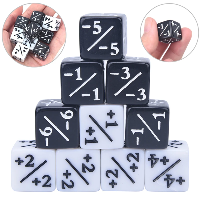 

10x Dice Counters 5 Positive +1/+1 & 5 Negative -1/-1 For Magic The Gathering Table Game Funny Dices High Quality