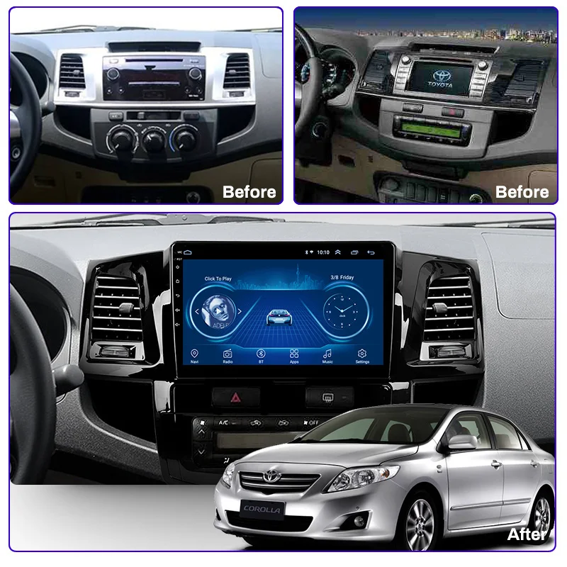 Android 8.1 2.5D Tempered HD Touchscreen 9 inch Radio fortoyota hilux 2007-2015 with Bluetooth USB WIFI support SWC | Автомобили и