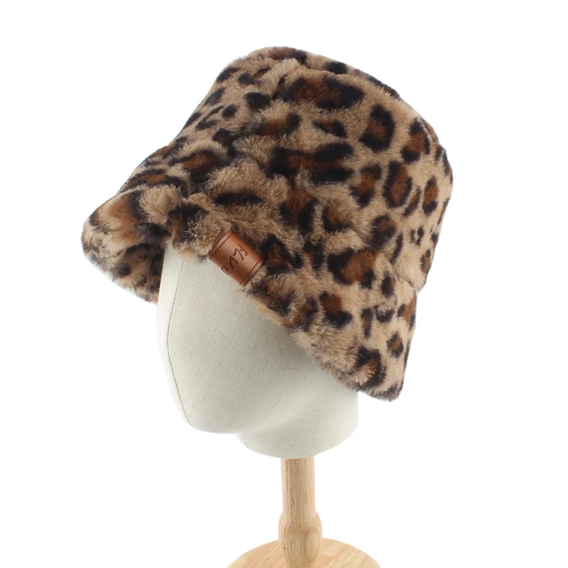 Женская плюшевая Панама зимняя винтажная из искусственного меха с леопардовым