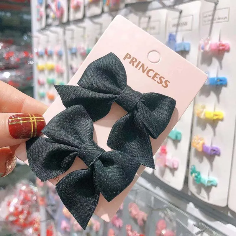 

2PCS/Set Girls Hairpins Cloth Fashion Headdress Bowknot Pure Color Hair Clips Headwear Girl Cute Sweet Hair Accessories