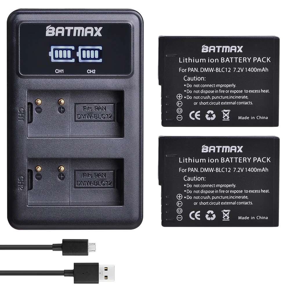 2battery with charge Batmax DMW-BLC12 DMW BLC12E BLC12PP батарея+ светодиодный USB двойной зарядное устройство для Panasonic Lumix FZ1000, FZ200, FZ300, G5, G6, G7, GH2, DMC-GX8 - Цвет: 2battery with charge