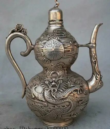 

Чайник для чая, 8 дюймов, китайская династия, серебряный дракон, чудовище, благоприятные облака, тыква