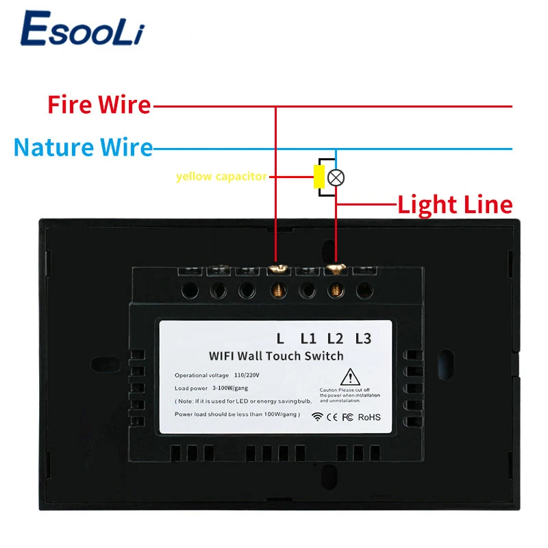 Настенный сенсорный выключатель EsooLi стандарт США 1 банда управление Ewelink не требуется нейтральный провод