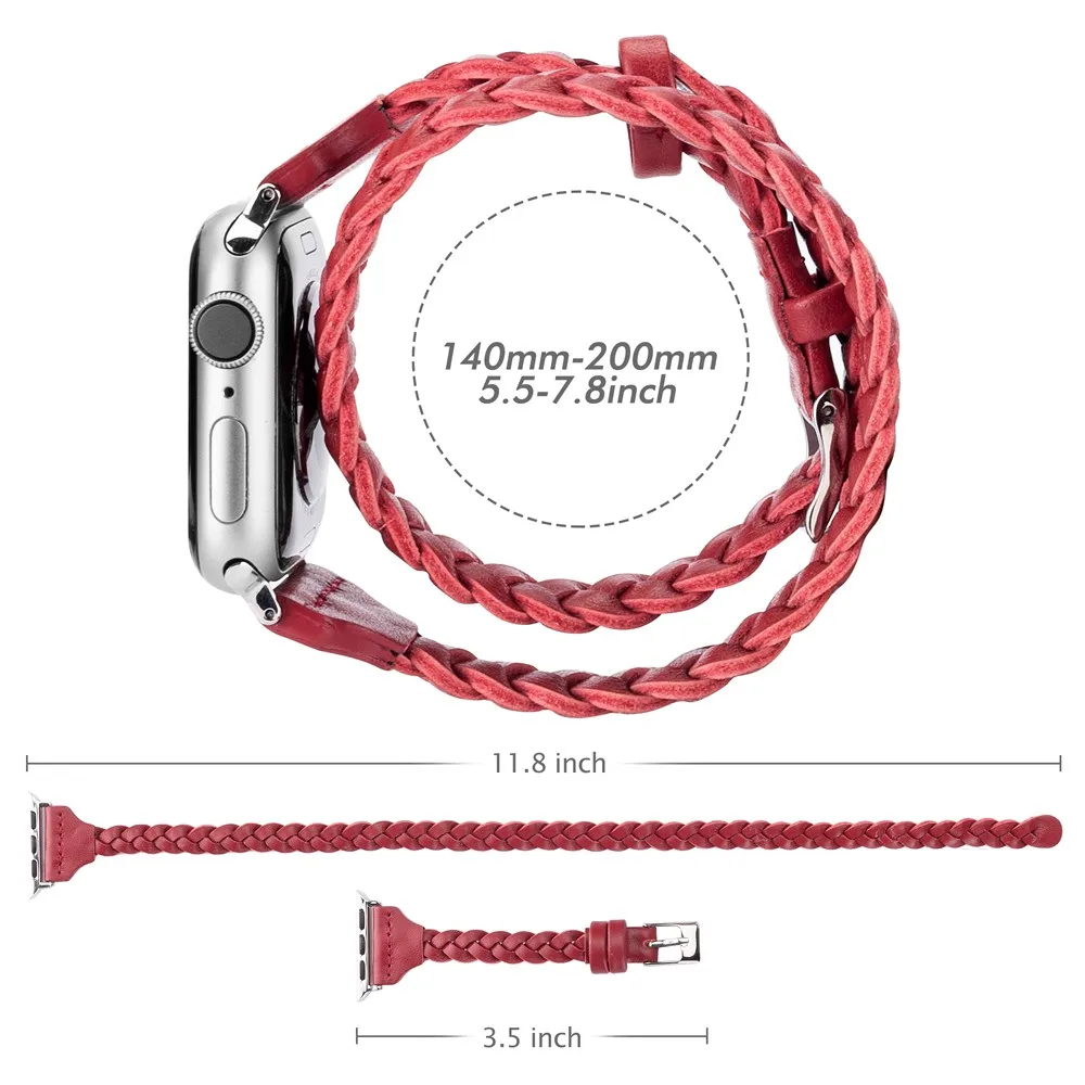 Ремешок Wearlizer Кожаный Плетеный для Apple Watch Band 5 38 мм 40 42 44 двойной браслет iWatch Series 4 3 2