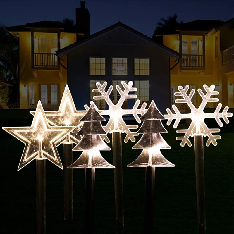

Solar Lawn Lamp Five-pointed Star/ Snowflake/ Christmas Tree Ground Plug Light for Christmas Wedding Outdoor Decor E2S