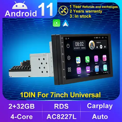 Универсальная Автомагнитола 1 Din, Android 11, 7 дюймов, для VW, Nissan, Hyundai, toyota, CR-V, KIA, GPS, сенсорный экран, 2 ГБ + 32 ГБ, Carplay