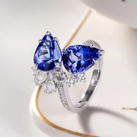 2022 new trendy silver plated water drop zircon engagement rings for women blue stone inlay wedding jewelry anniversary gifts