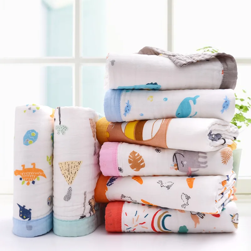 

6 layered gauze blanket quilt cartoon printed childrens bath towel infant wrap sleepsack stroller cover boy girls play mat