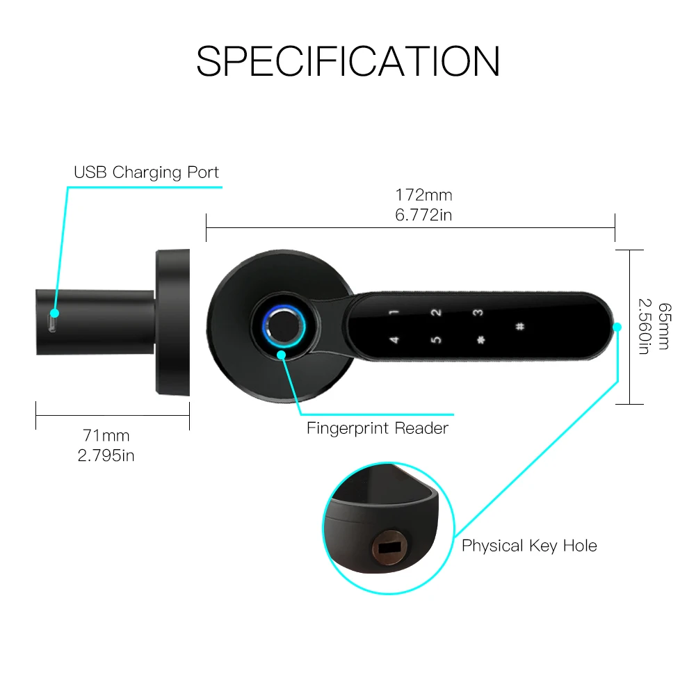 

Bluetooth Tuya Smart Door Lock Multiple Unlocking Fingerprint Lock, Security Intelligent Smart Life APP Password RFID Door Lock