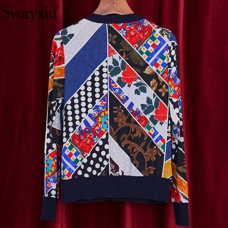 

Svoryxiu Designer Spring Summer High-End knitting Cardigan Women's Fashion Long Sleeve Flower Print Silk Thin Sweater Jackets