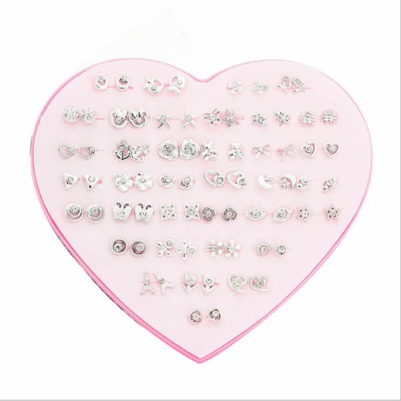 36 Pairs Of Crystal tud Earrings Set Cute cat stars moon With Heart Shape Box Gifts Women Girl dropshipping | Украшения и