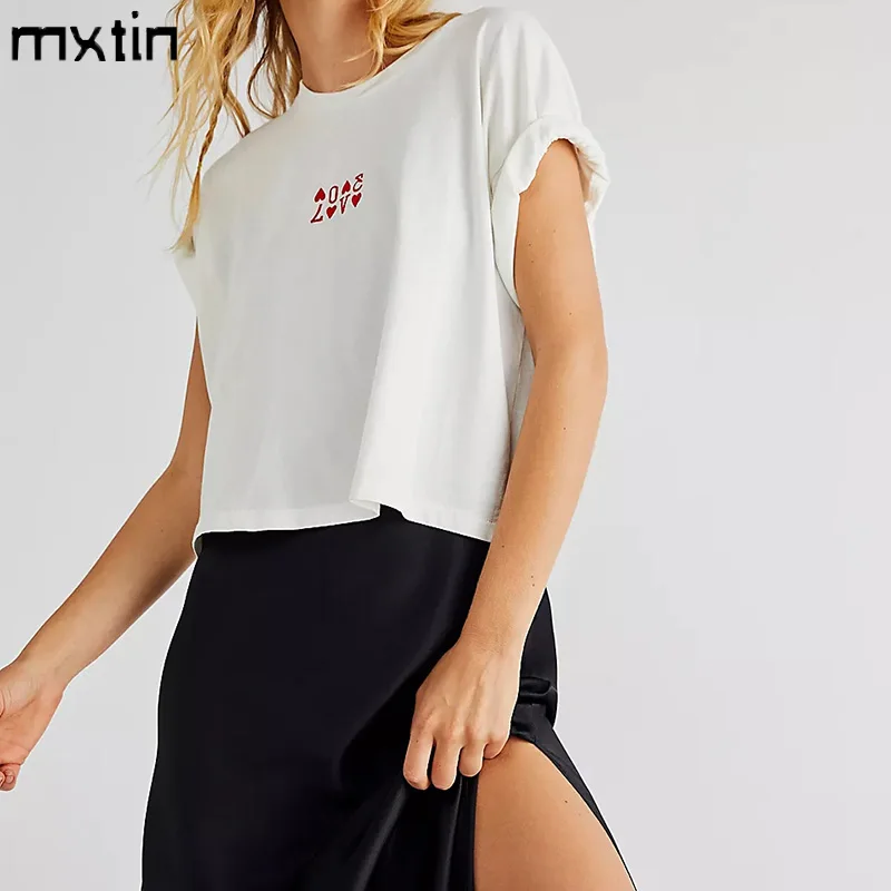 

Женская Винтажная футболка с принтом Love, Повседневная Свободная футболка с круглым вырезом, лето 2022