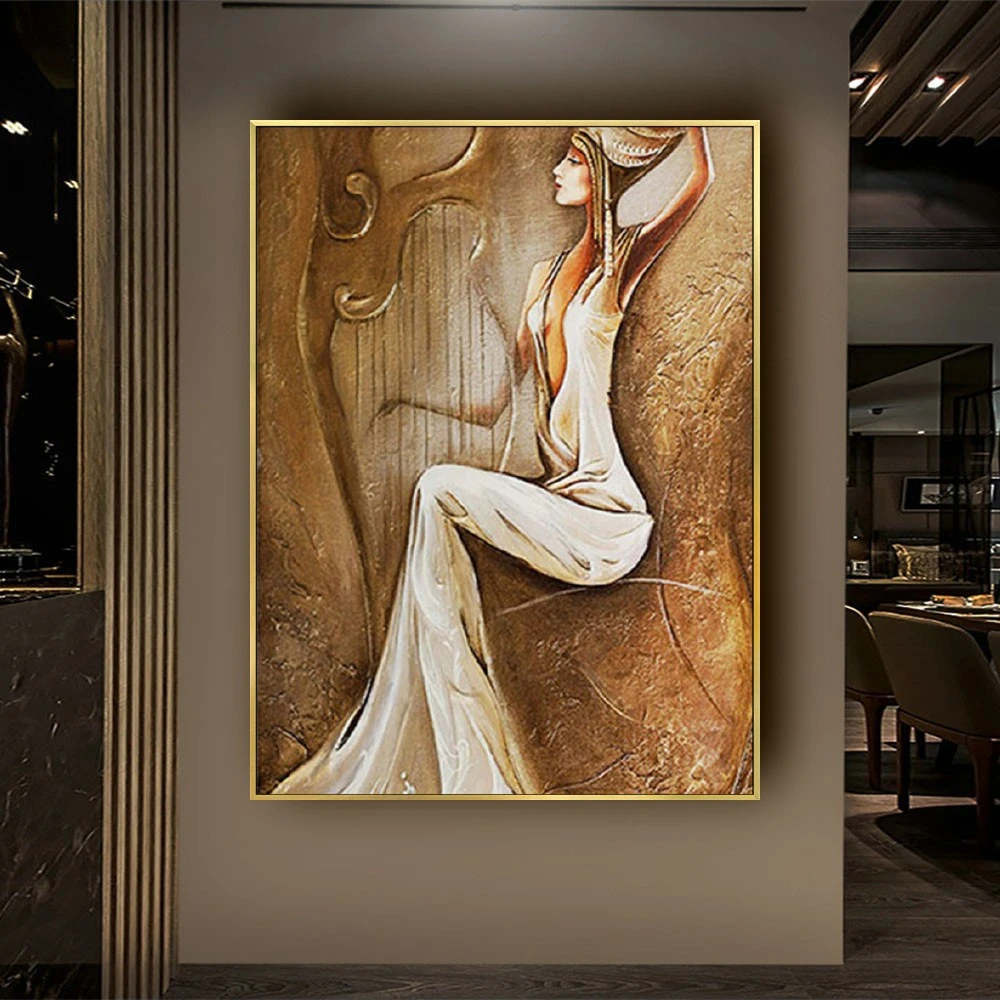 

Large Modern Home Decoration Wall Art Picture Hand painted Abstract Women Paintings Handmade Gril & Cello Oil Painting on Canvas