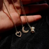 shiny 14k real gold clavicle chain creative design moon necklace pendant simple korean necklace neckalce for woman choker