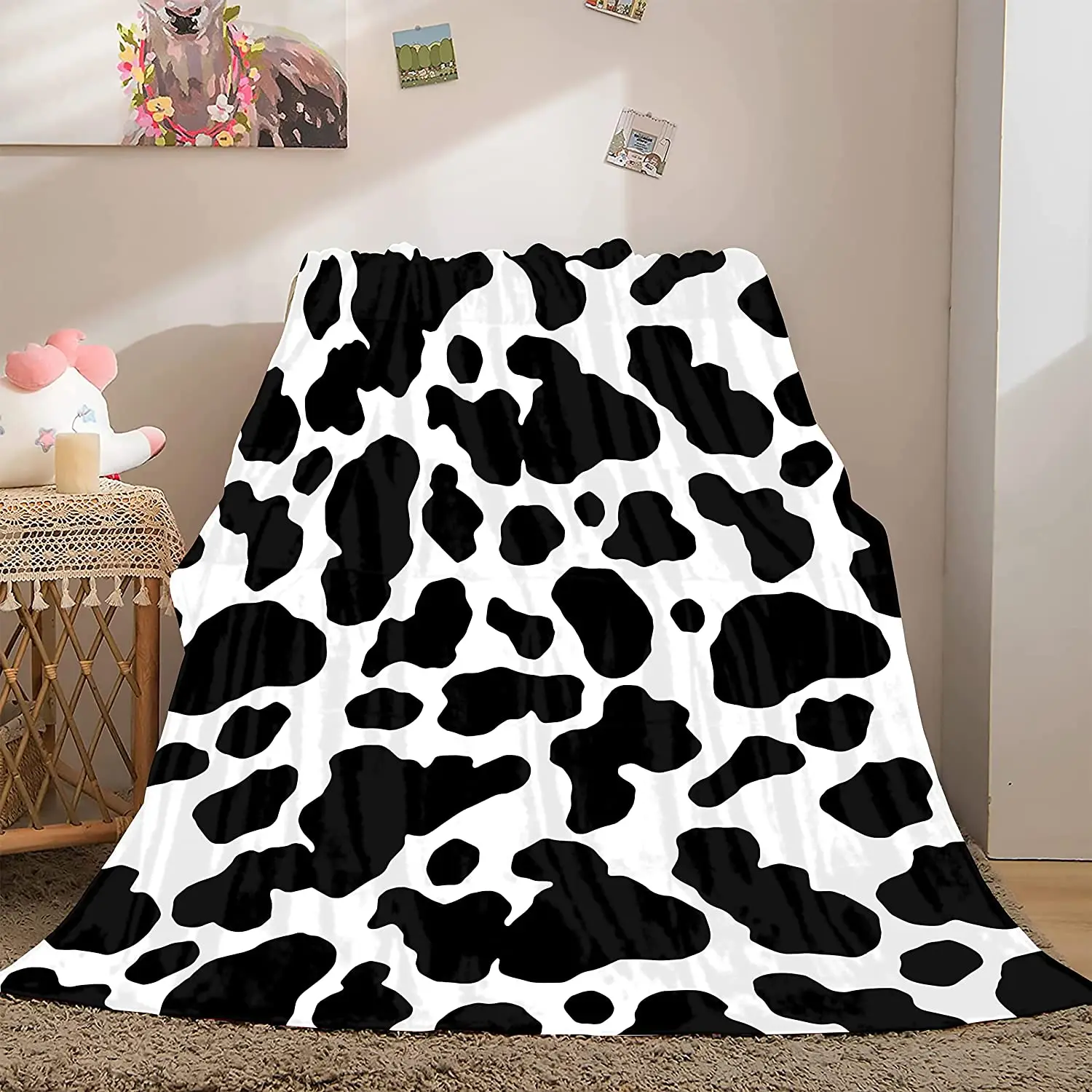 

Cow Print Blanket,Super Soft Flannel Cow Blanket Gift Black and White Cow Spot Blankets for Couch Sofa Bedroom Living Room