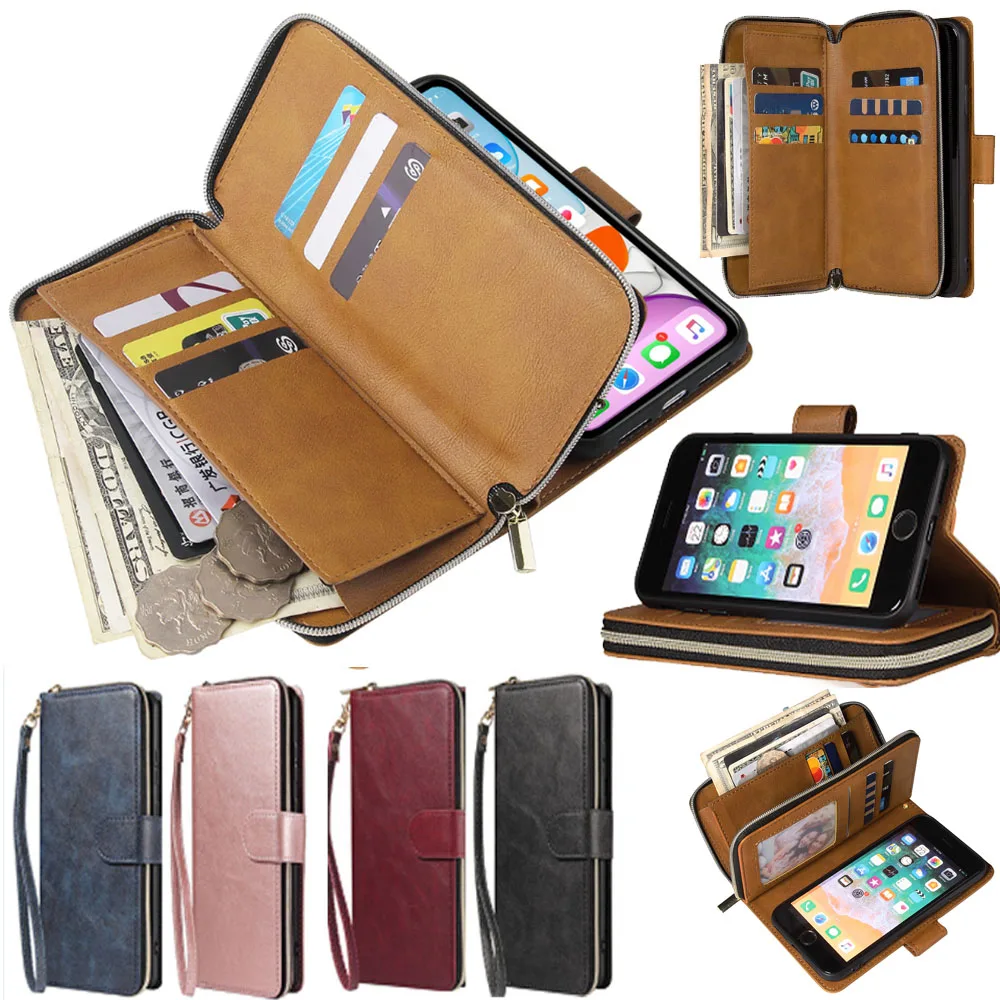 For OPPO A3/A3S/A5S/A53S/A31/A32/A33/A52/A53/A5 (2020) Case Zipper Leather Flip Wallet Cover Phone Card Slot Phone Cover Bag