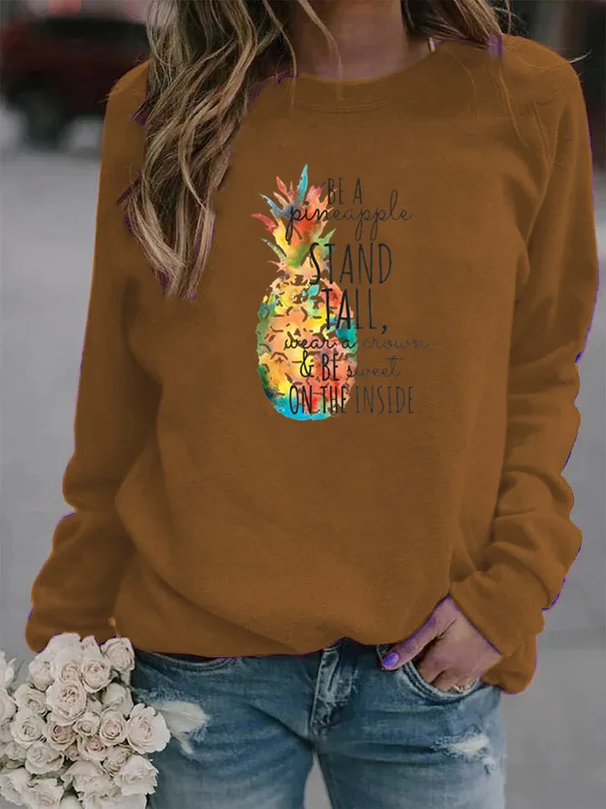 

Women Hoodie Be A Pineapple Printed Hoodies Women Fleece Long Sleeve O Neck Loose Sweatshirt Girls Pullovers Winter